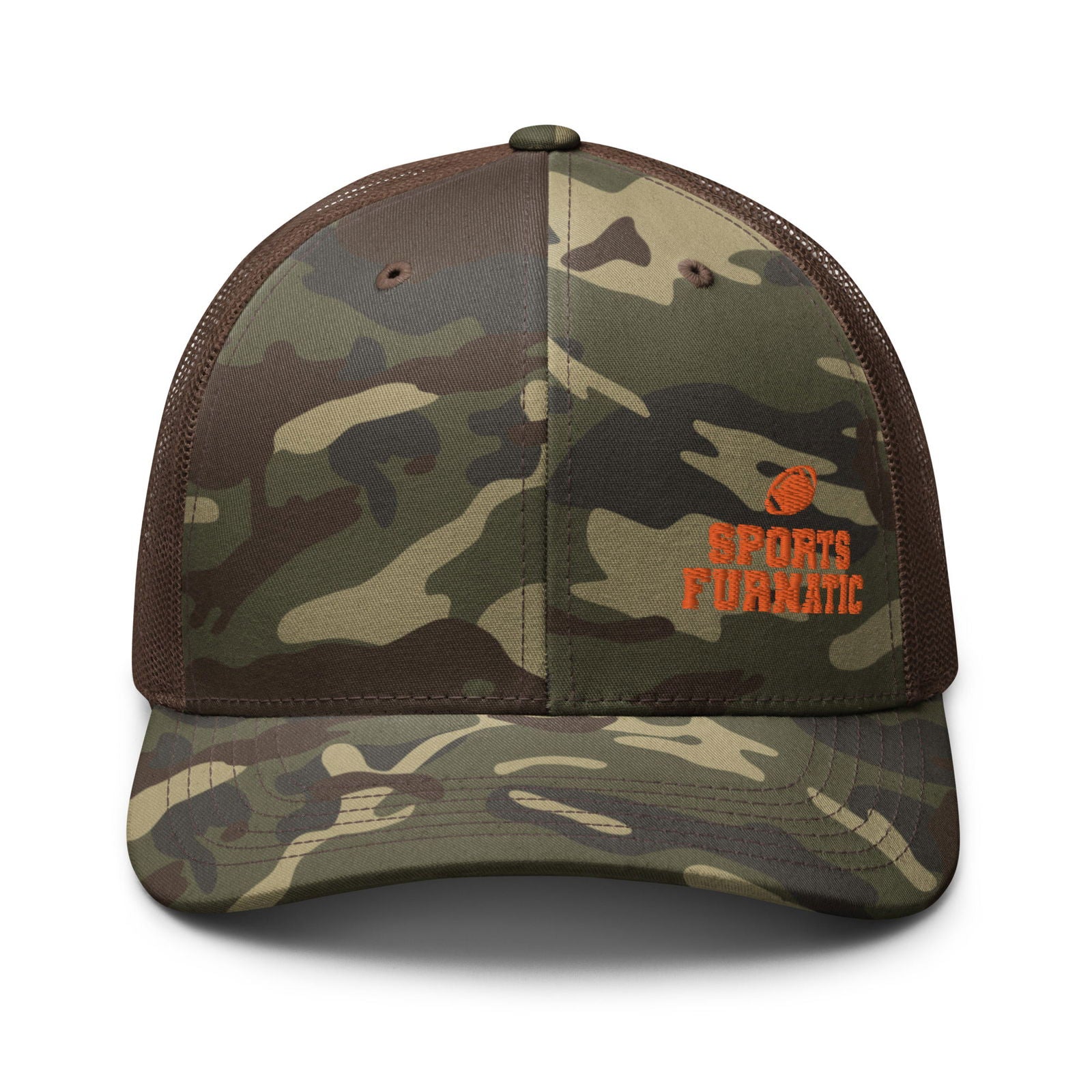 Sports Furnatic's, Sport Furantic, Camo Trucker Hat with Orange embroidery-Printful Product