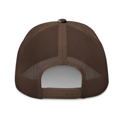 Sports Furnatic's, Sport Furantic, Camo Trucker Hat from the back with Orange embroidery-Printful Product