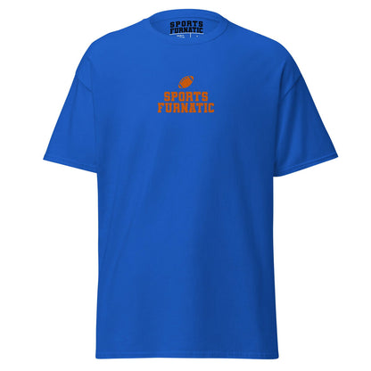 Sports Furantic's, Sports Furnatic, Blue T-Shirt with Dark Orange lettering and Football icon.