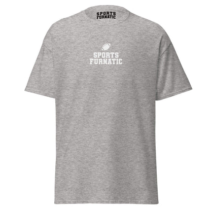 Sports Furantic's, Sports Furnatic, Grey T-Shirt with Yellow lettering and Football icon.