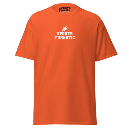 Sports Furantic's, Sports Furnatic, Orange T-Shirt with White lettering and Football icon.