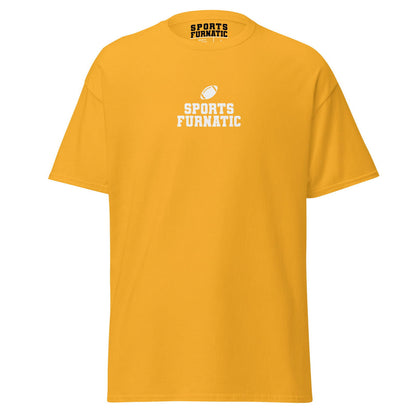 Sports Furantic's, Sports Furnatic, Dark Yellow T-Shirt with White lettering and Football icon.