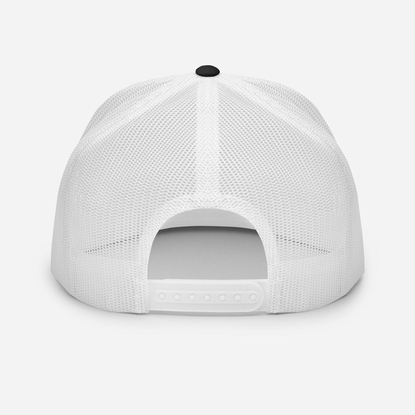 Sports Furnatic's Trucker Hat from the back with logo centered in front and Orange embroidery-Printful Product